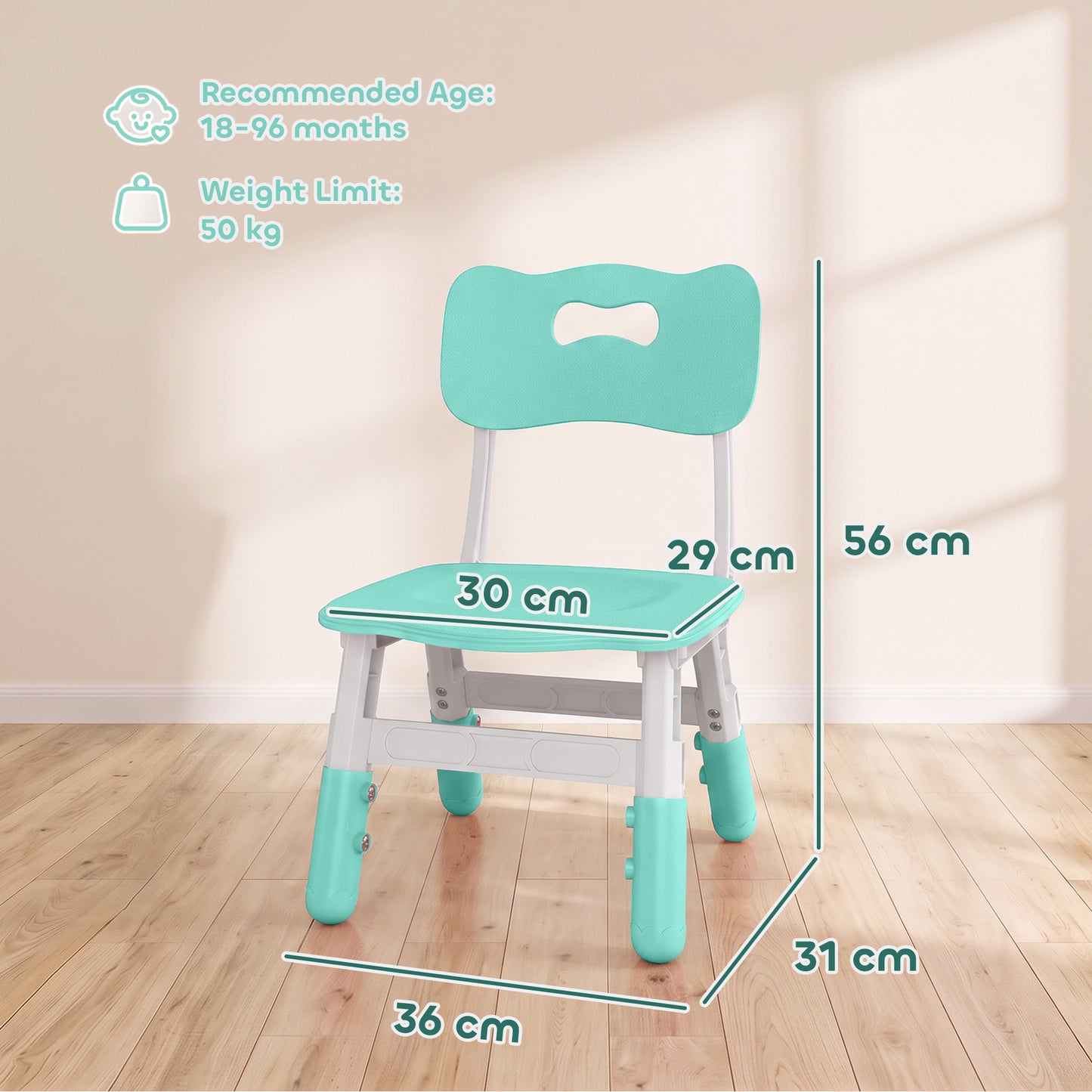 AIYAPLAY 2 PCS Kids Desk Chairs, 3 Level Height Adjustable Children's Chairs with Backrest for 1.5-8 Years, Max Load 50KG, Green
