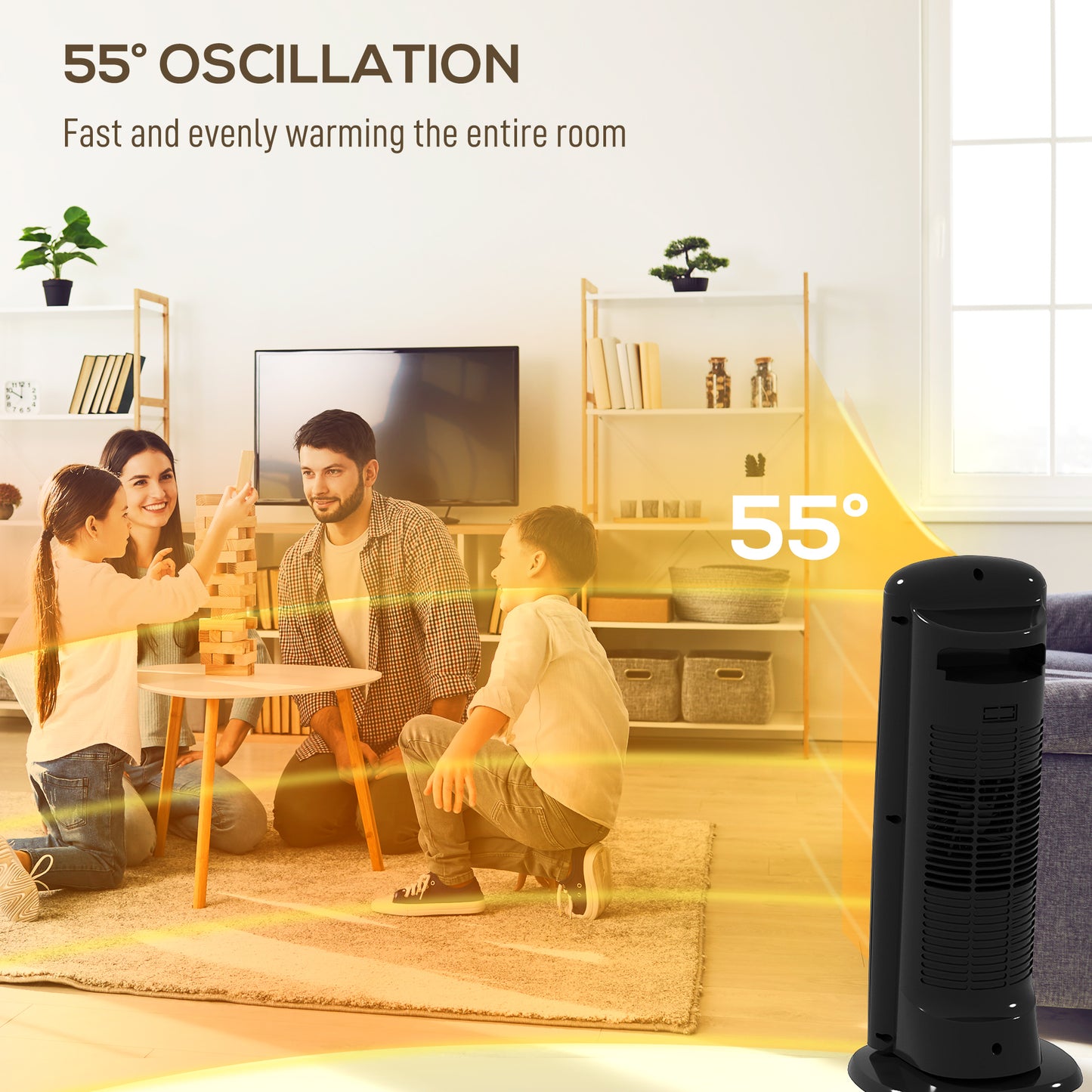 HOMCOM Ceramic Space Heater, 2000W Electric Fan, 4 Modes, Thermostat, 55° Oscillation, Tip-Over & Overheat Protection, for Bedroom/Office, Black