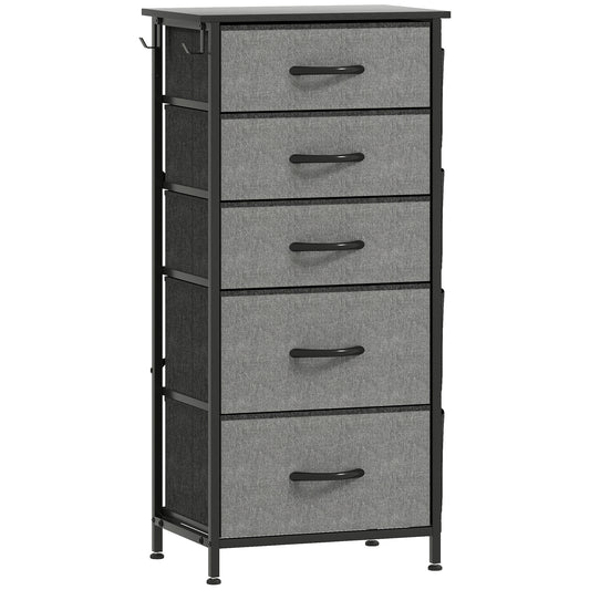HOMCOM Chest of Five Fabric Drawers - Charcoal Grey