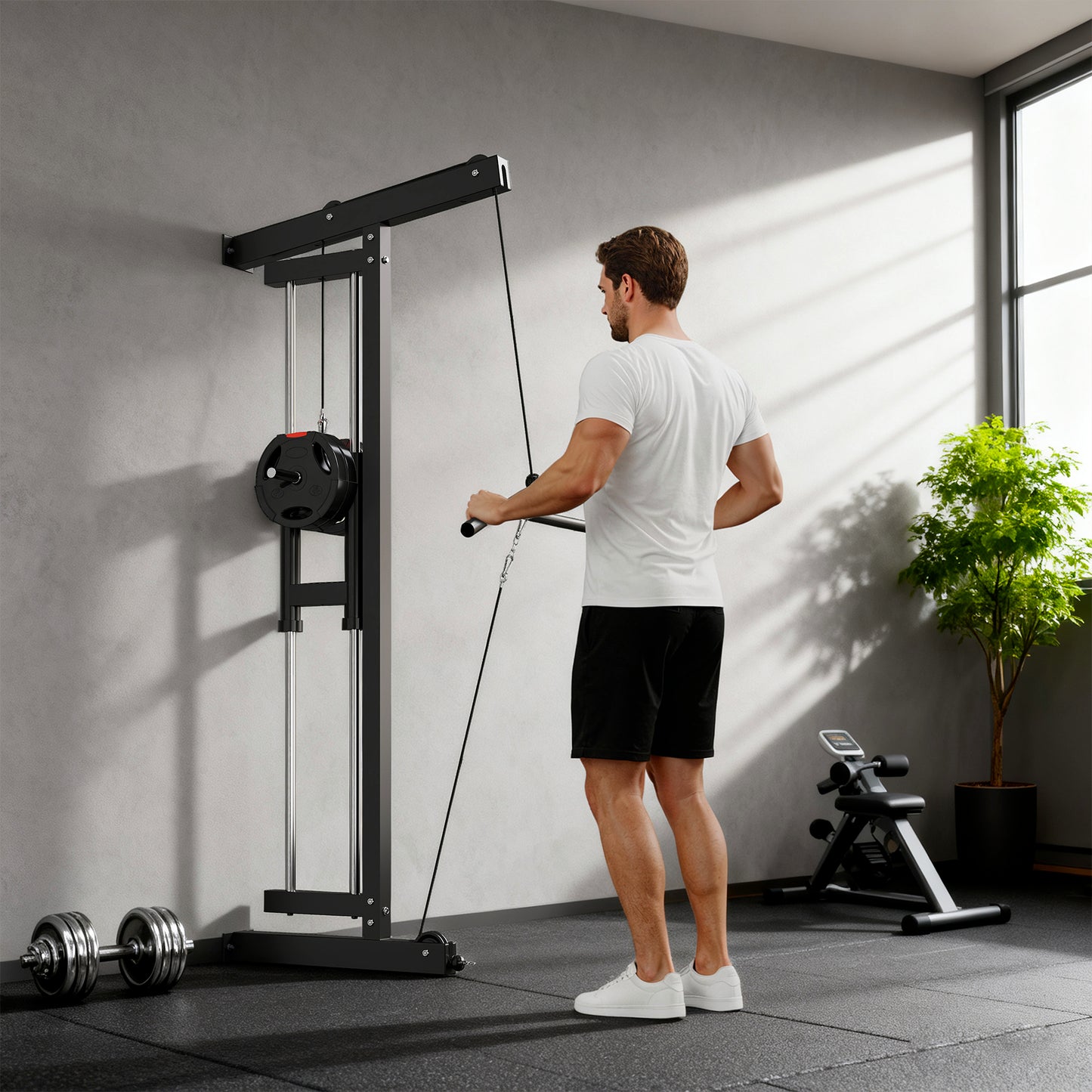 SPORTNOW Wall Mounted Lat Pull Down Machine, Crossover Cable Machine with High & Low Pulleys for Home Gym Full Body Workout