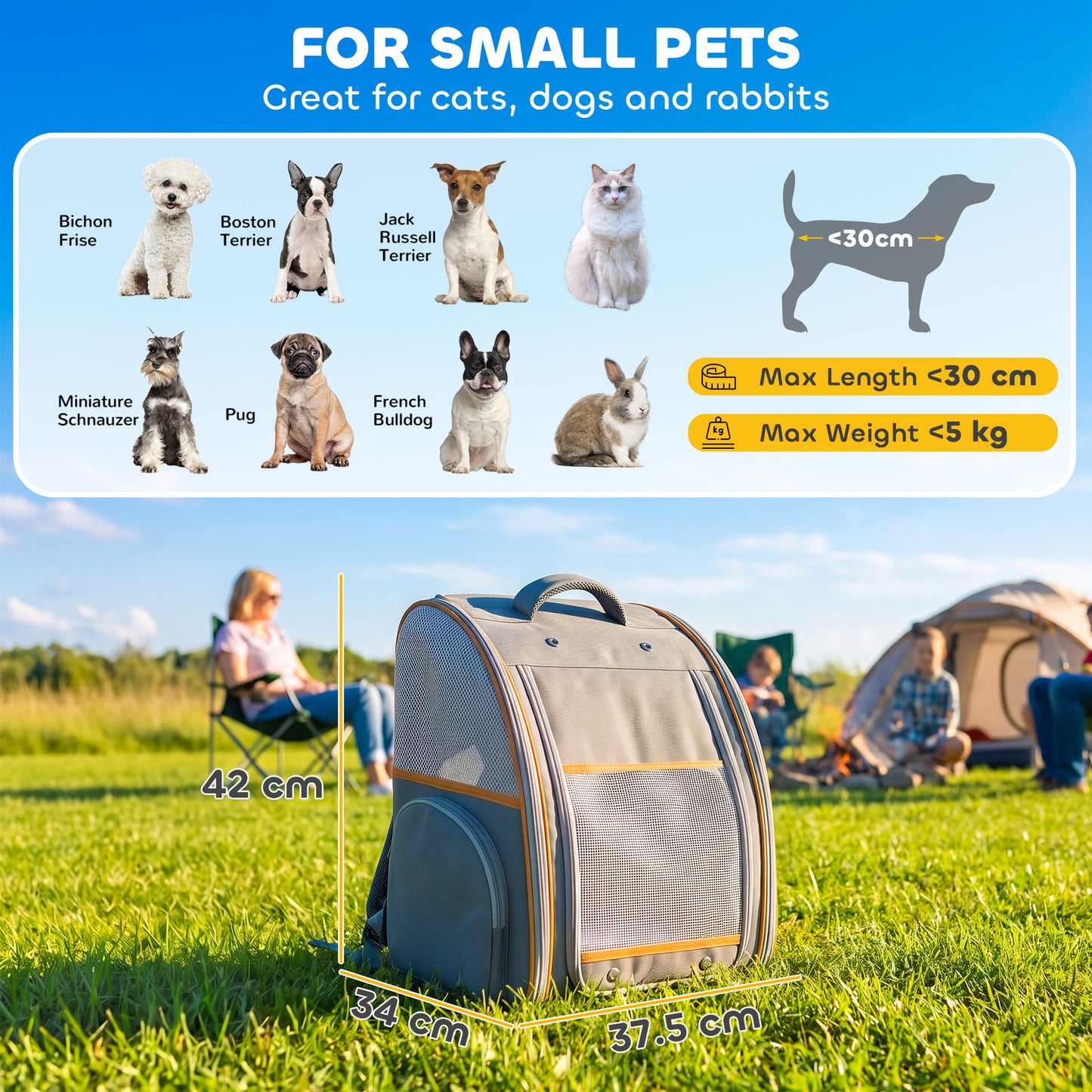 PawHut Pet Backpack Carrier, Foldable Pet Carrier Backpack for Mini Dogs Cats Up to 5 kg, with Mesh Window, Grey