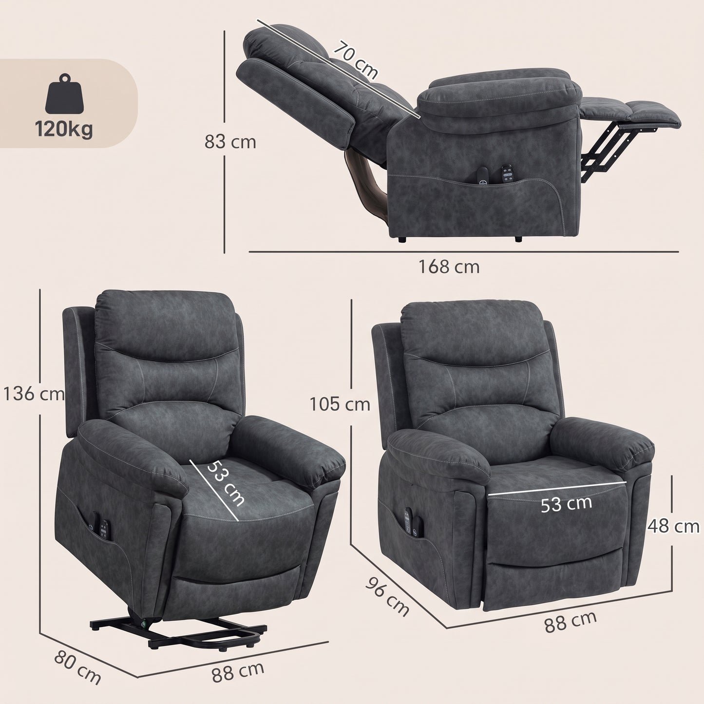 HOMCOM Riser Recliner Chair with Massage and Heat, Electric Lift Recliner Armchair for Elderly with Spring Cushion, Grey