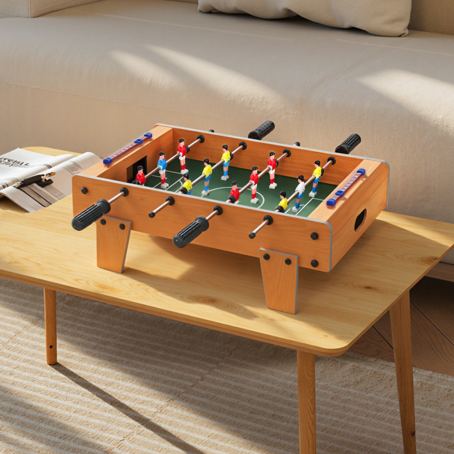 SPORTNOW Table-top Football Table, 20" Compact Foosball for Kids & Adults, Stainless Steel Rods, All-Inclusive Set, Nature Wood Finish
