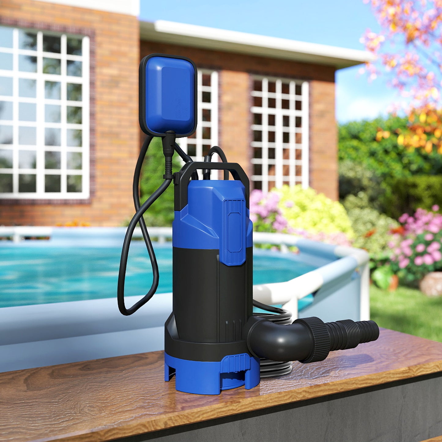 Outsunny 750W Submersible Water Pump, 20000L/H Electric Sump Pump with Float Switch for Dirty/Clean Water, Portable and Lightweight, Blue