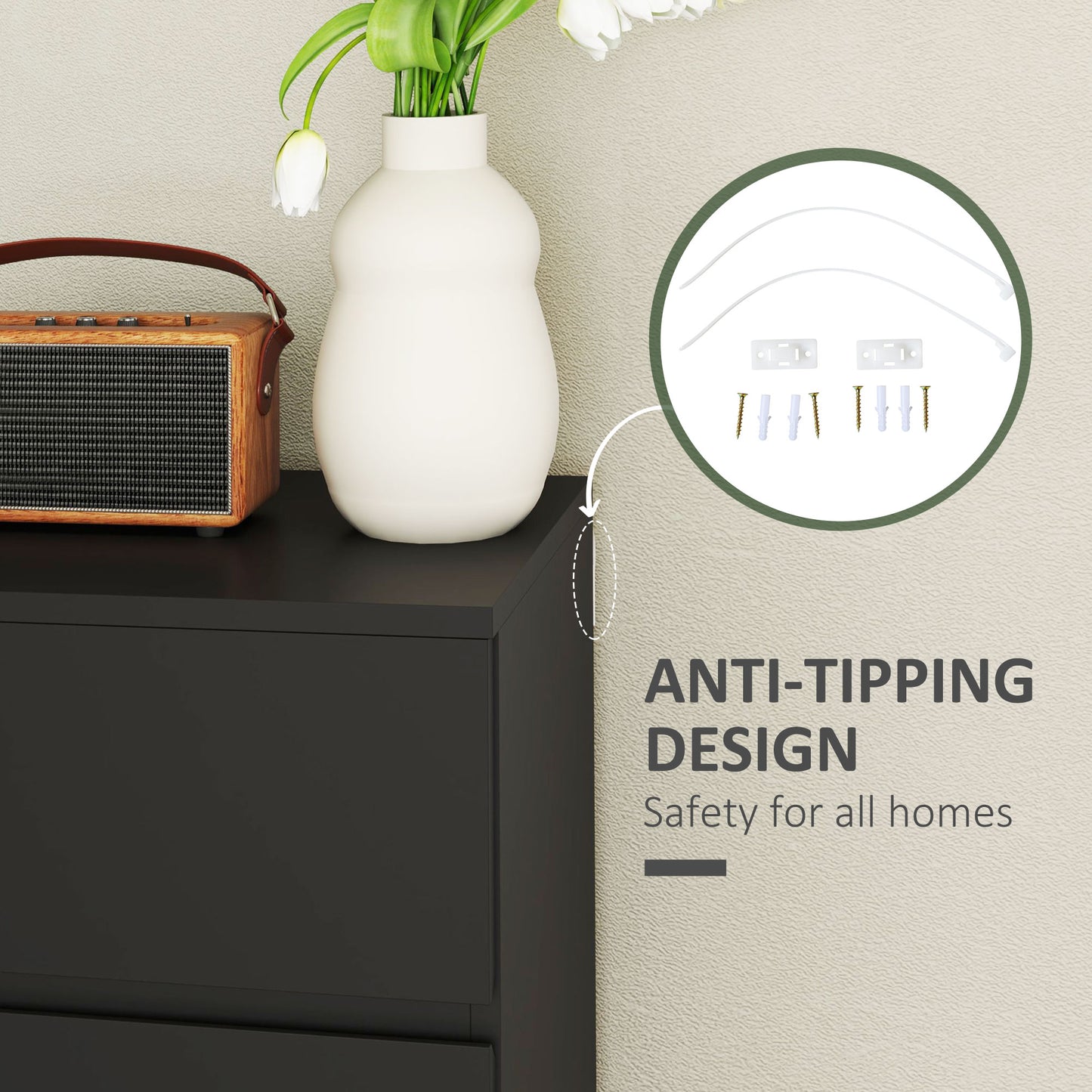 HOMCOM Chest of Drawers, 4-Drawer Storage Cabinets, Modern Dresser, Storage Drawer Unit for Bedroom - Black