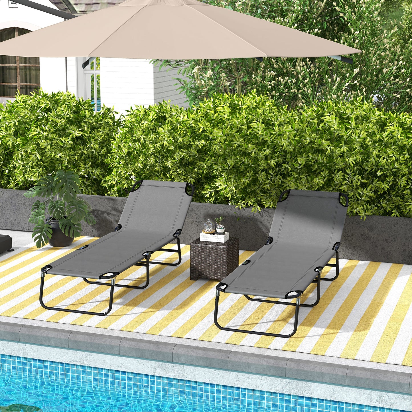 Outsunny Garden Sun Lounger with Five-Position Back - Grey
