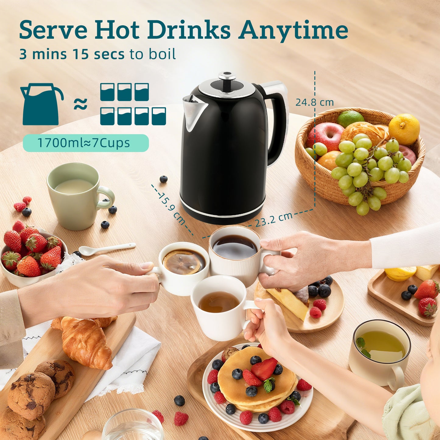 HOMCOM Polished Retro 40-100°C Kettle and Toaster Set - Black