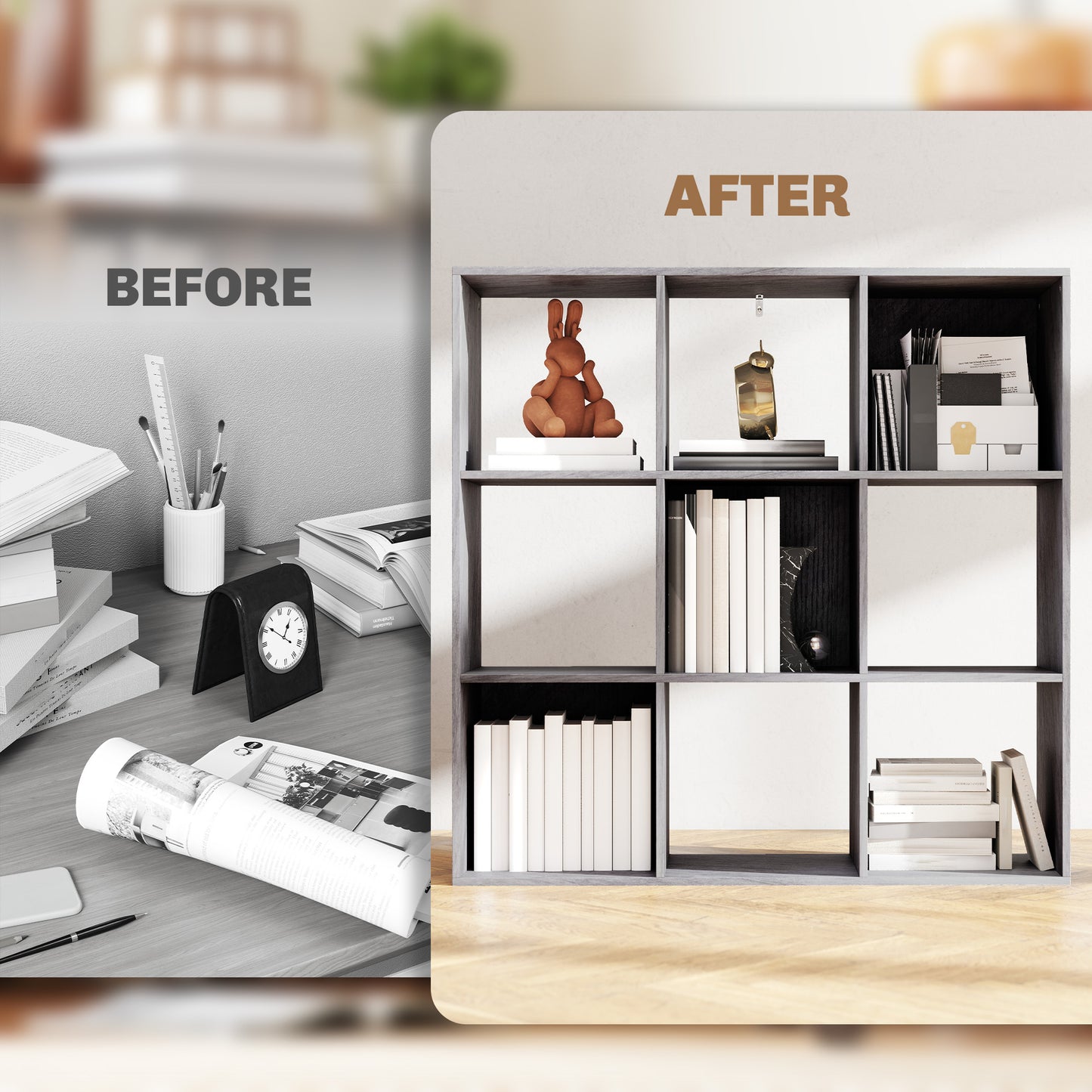 HOMCOM Nine-Cube Storage Shelf - Marble Grey