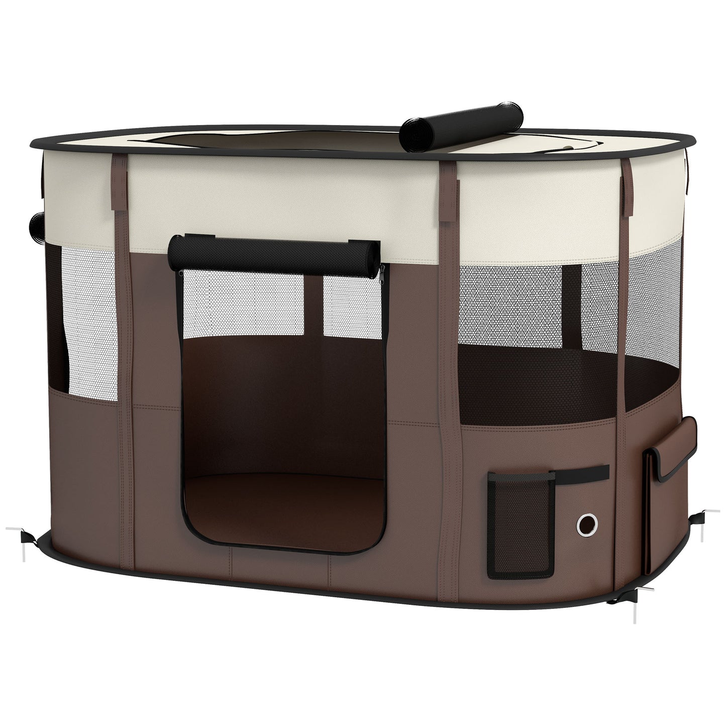 PawHut Foldable Dog Pen with Storage Bag for Indoor/Outdoor Use Brown - Medium
