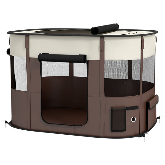 PawHut Foldable Dog Pen with Storage Bag for Indoor/Outdoor Use Brown - Medium