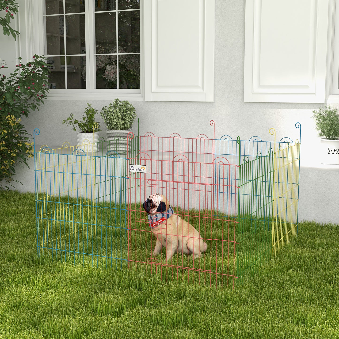 PawHut Pet Playpen Crate, with Eight Panels, Door, for Indoors and Outdoors, 60H x Ø156cm