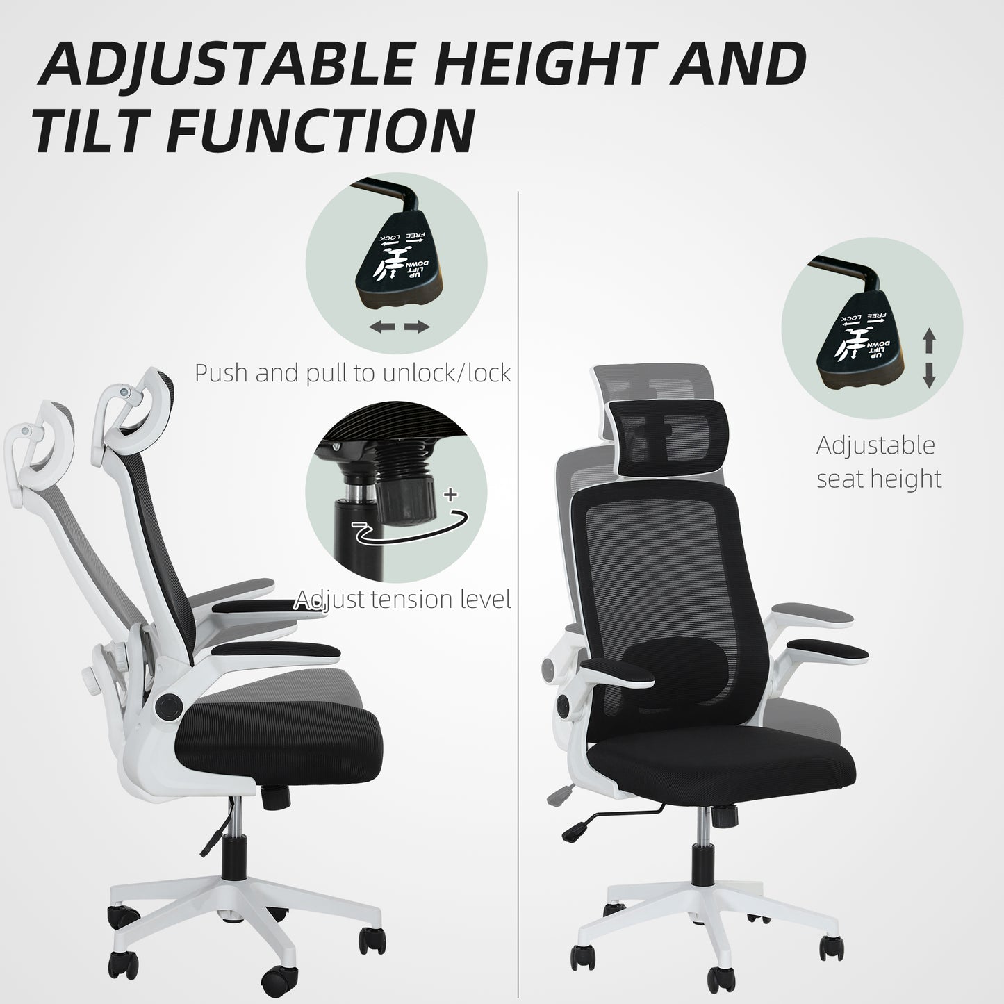 HOMCOM Executive Office Chair, Ergonomic Mesh High Back with Flip-up Armrests, Adjustable, Black