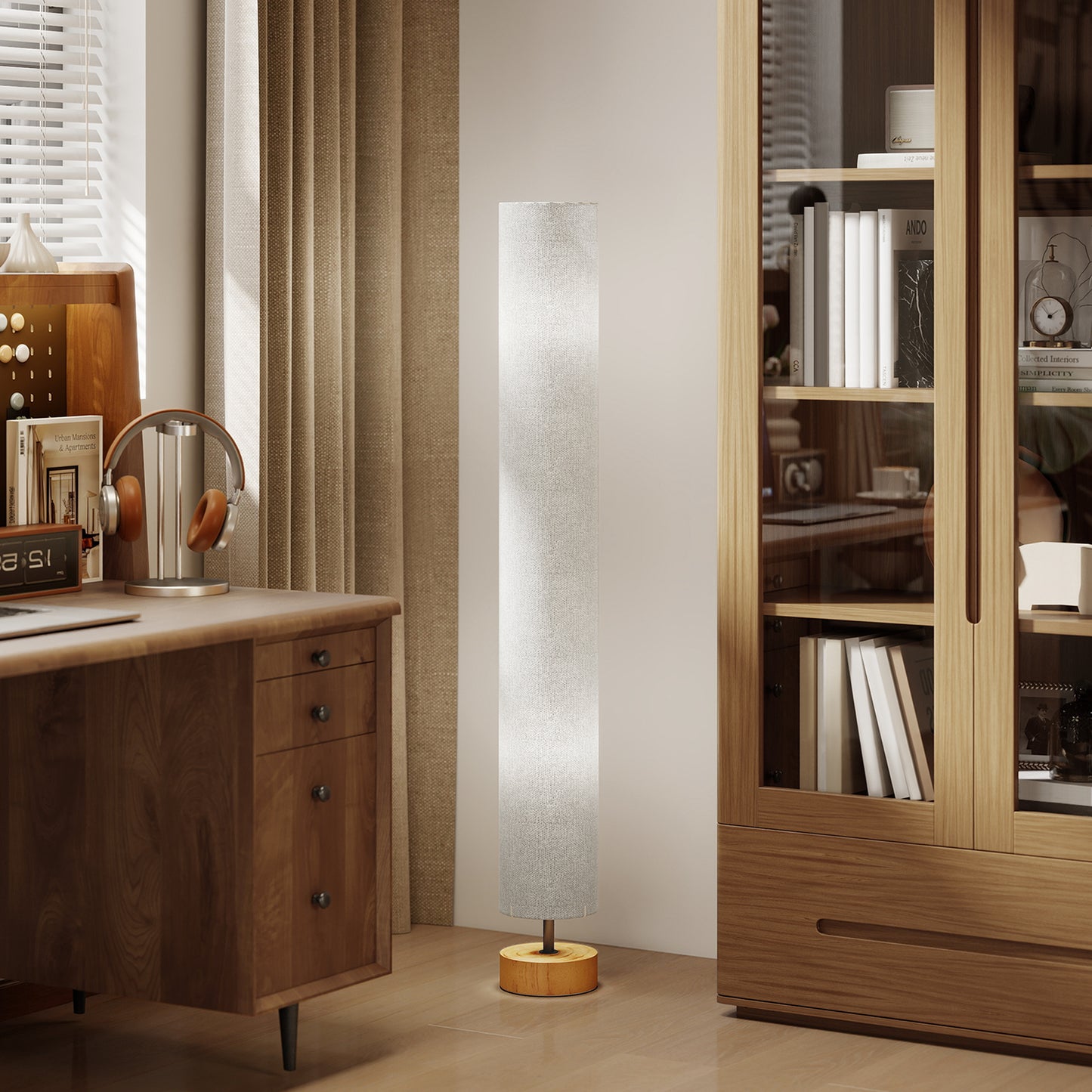 HOMCOM LED Floor Lamp, 120cm Modern Standing Lamp with 3 Colour Temperatures, Linen Shade, Wooden Base, Grey