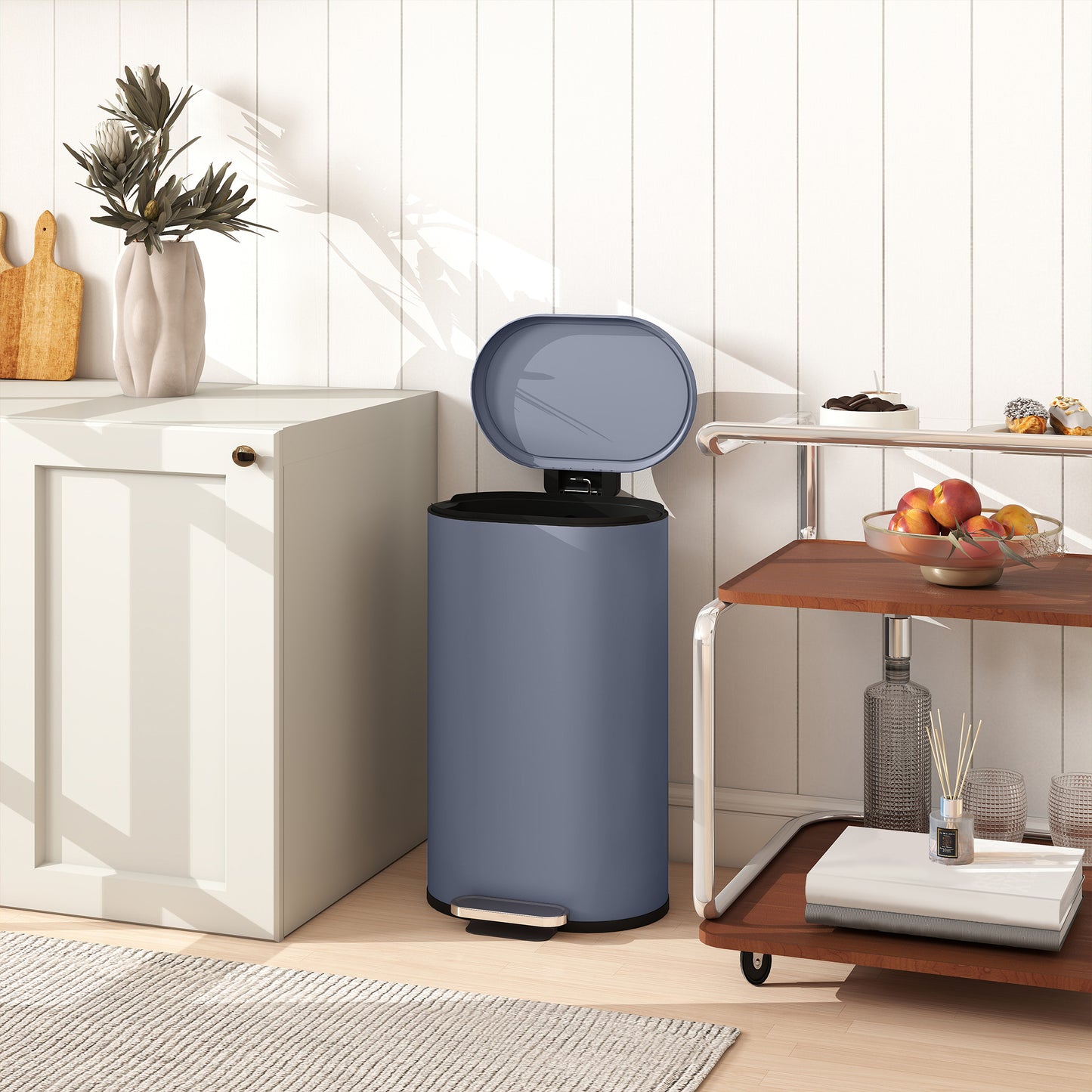 HOMCOM 30L Kitchen Bin, Slim Pedal Bin with 90° Stay-Open & Soft-Close Lid, Removable Inner Bucket, Fingerprint-Resistant, Grey