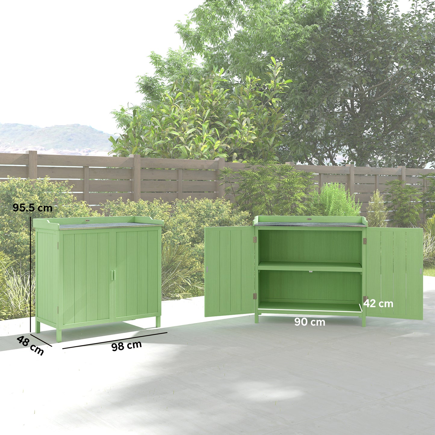 Outsunny Wood Storage Cabinet with Shelves Green