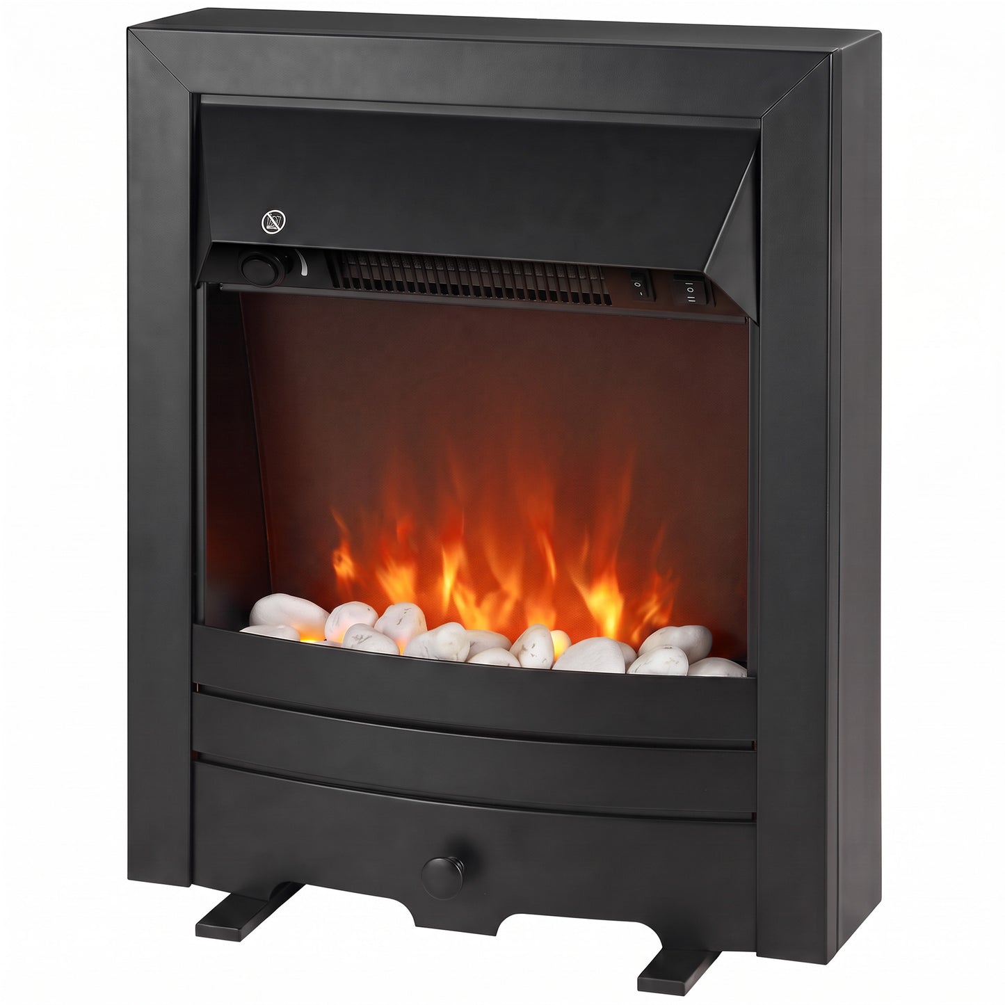 HOMCOM Electric Fireplace Stove Freestanding/Inset, 2000W, Electric Fire with LED Flame, Pebbles, Adjustable Thermostat, Black