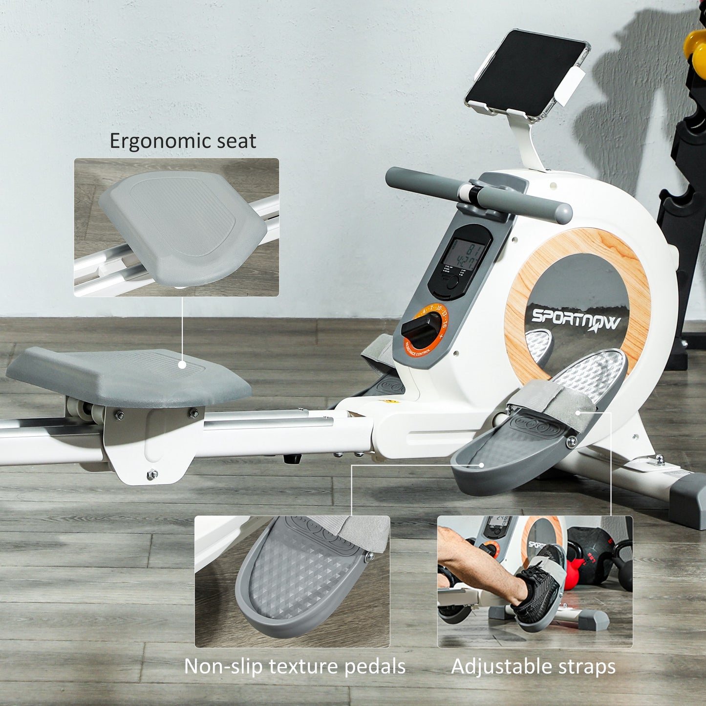 SPORTNOW Rowing Machine, 16-Level Magnetic Rower with LCD, Phone Holder, Vertical Storage, 150kg Capacity