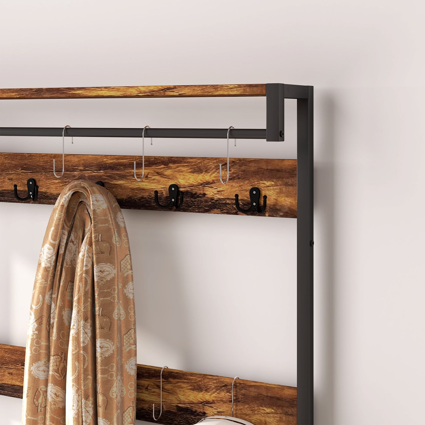 HOMCOM Coat Rack with Bench and Shoe Storage, Rustic Brown
