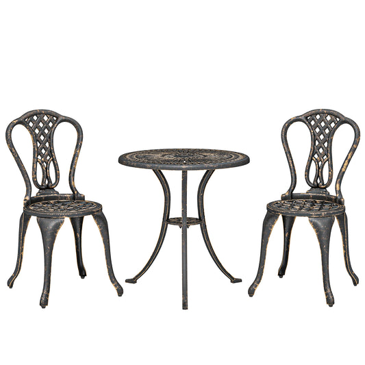 Outsunny Outdoor Bistro Set for 2 Cast Aluminium Patio Furniture with Round Table Umbrella Hole Brown
