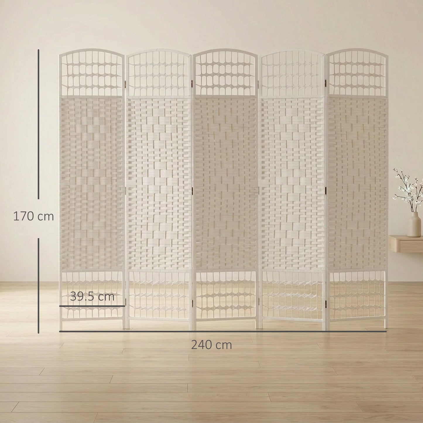 HOMCOM 6 Panel Folding Room Divider, Privacy Screen, Paravent Partition Separator for Living Room, Bedroom, White