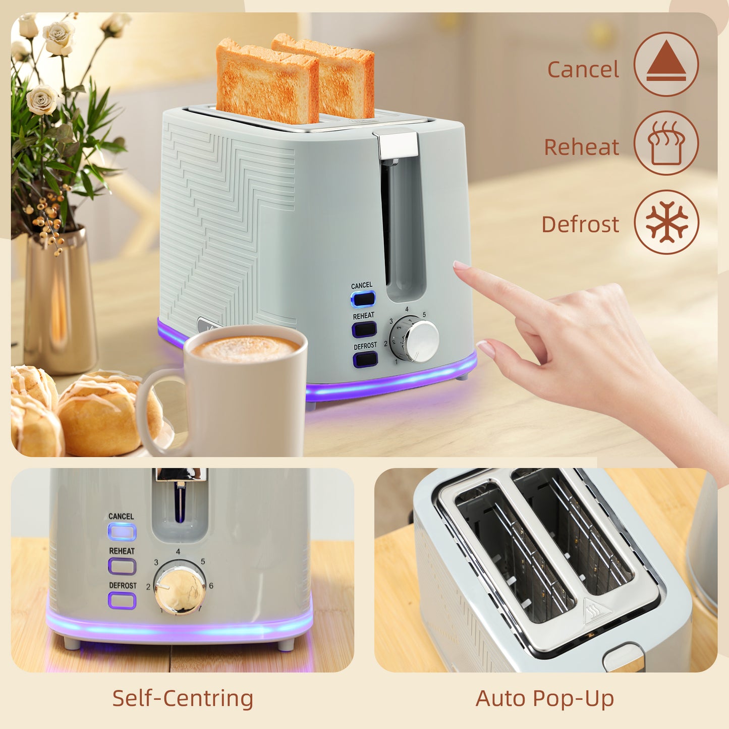 HOMCOM Modern Kettle and Toaster Set - Grey