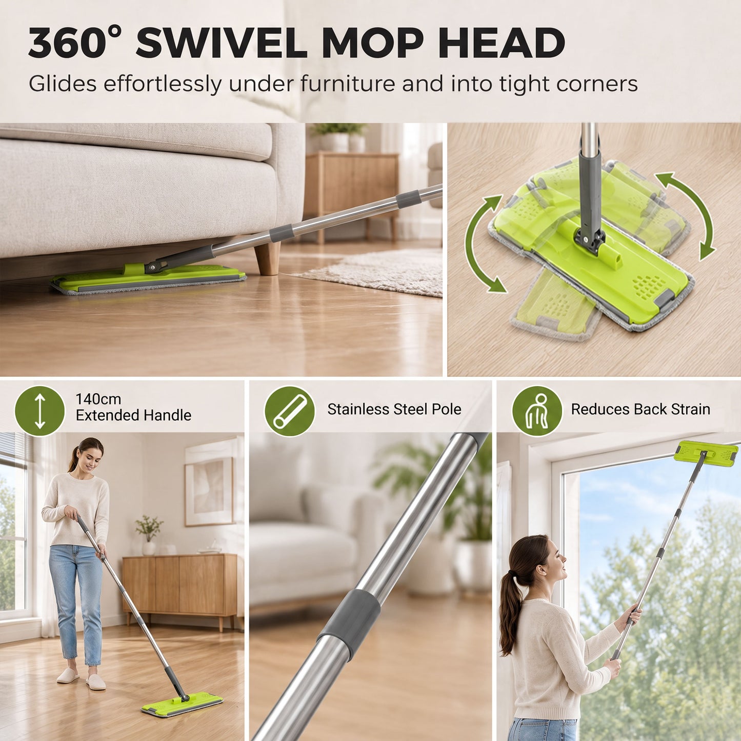 HOMCOM Mop and Bucket with Wringer Set, Flat Mop and Bucket with 2 Chambers, Rotating Head, Wet and Dry Use, Dark Grey