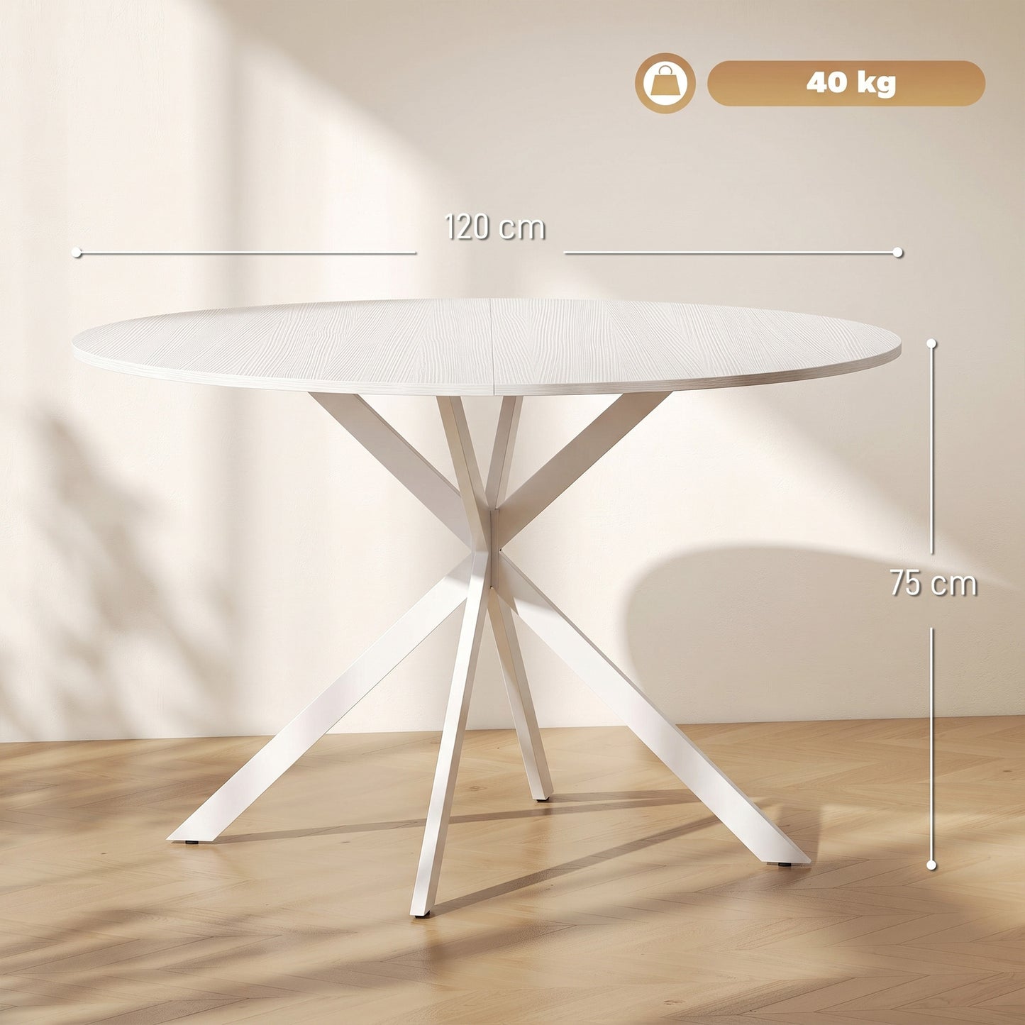 HOMCOM Dining Table for 4, 120 cm Industrial Kitchen Table with Wood Effect Tabletop and Steel Legs, White