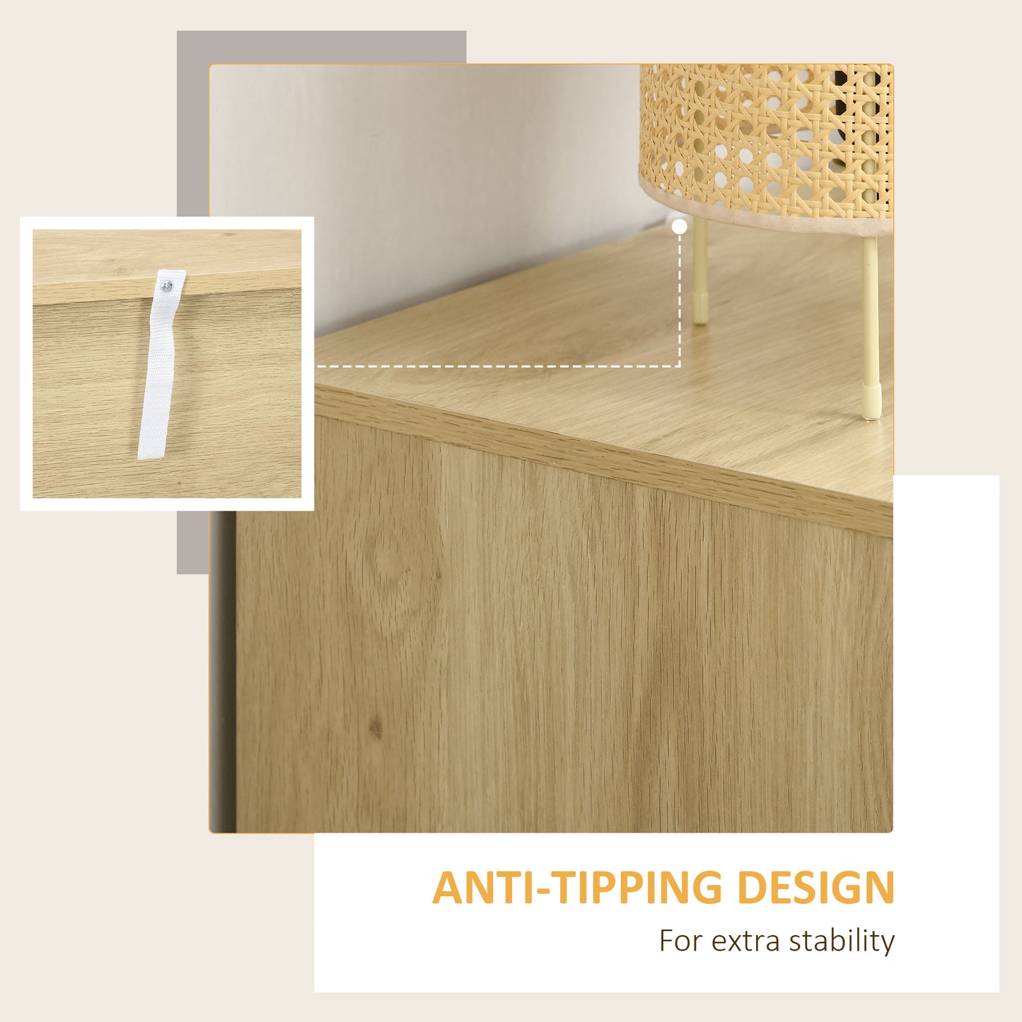 HOMCOM Chest of Four Rattan Weave Panel Drawers - Wood-Effect