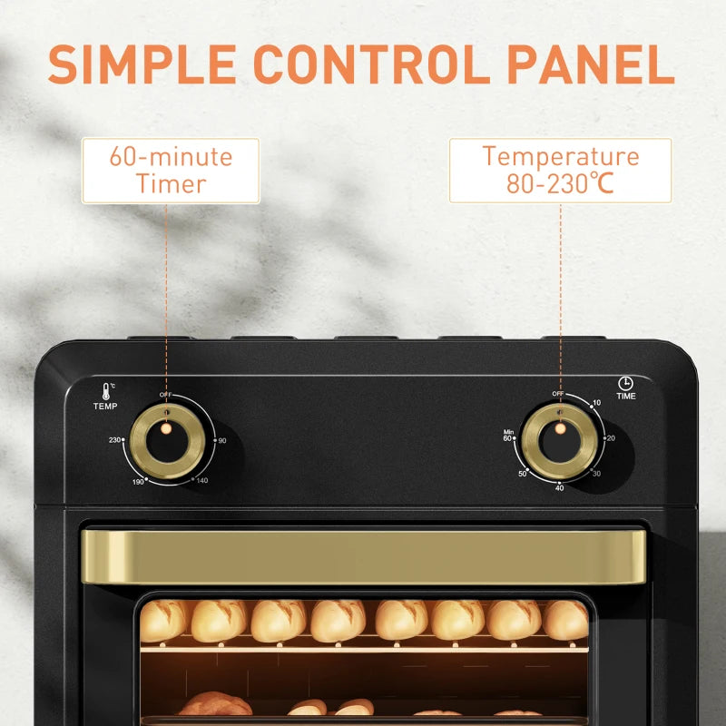 HOMCOM 10L Air Fryer Oven, Mini Oven, Oil Free Cooking, Grill, Roast, Bake, with Adjustable Temperature, Timer, Touch Screen, Dishwasher Safe, 1000W, Black