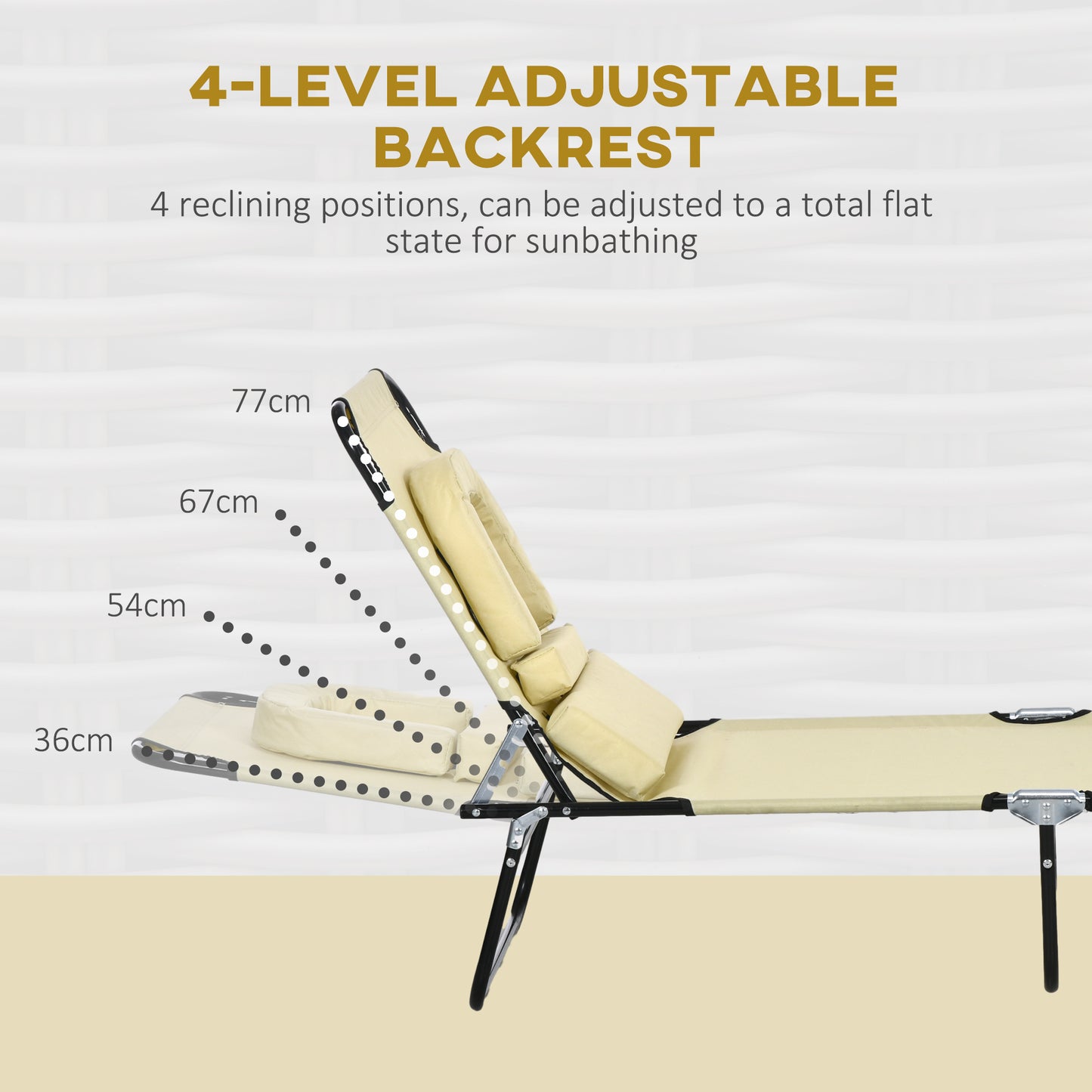 Outsunny Foldable Sun Lounger Set with Pillow Adjustable Backrest - Beige