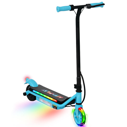 AIYAPLAY Electric Scooter for Kids Ages 6-14, Dual Brakes, Flash Wheel, Colorful Light, 12 KM/H & 10 KM Range, Blue