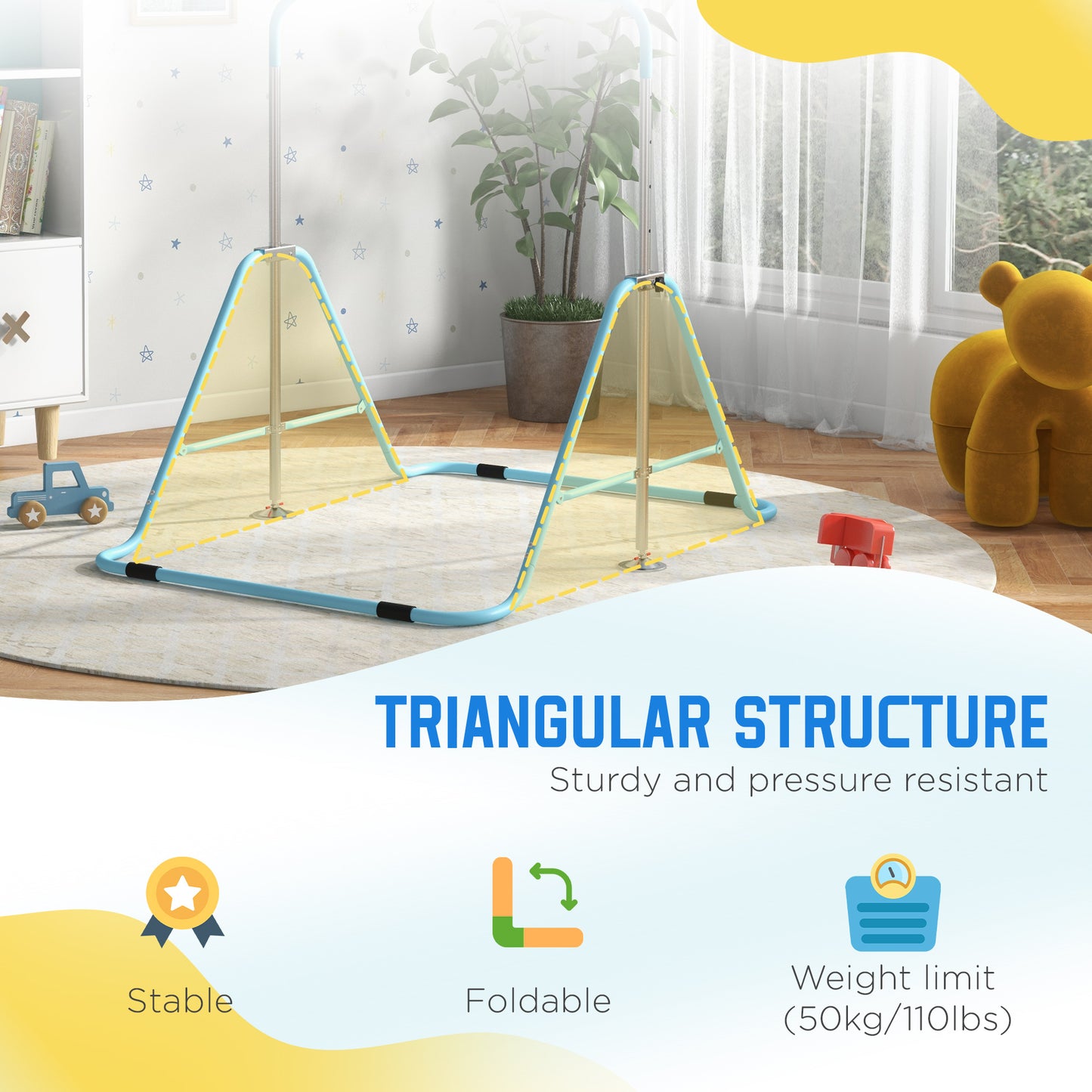 HOMCOM Kids Gymnastics Bar w/ Adjustable Height Foldable Horizontal Bars Green