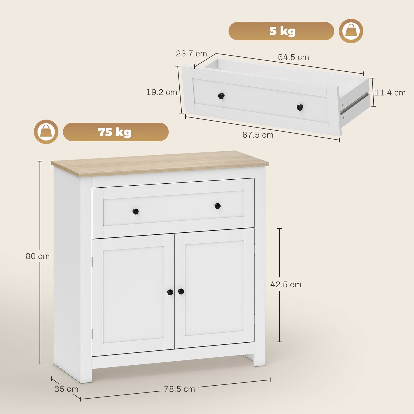 HOMCOM Sideboard Storage Cabinet, Modern Kitchen Cupboard with Adjustable Shelf, Drawer, Double Doors for Living Room, Dining Room, Hallway, White