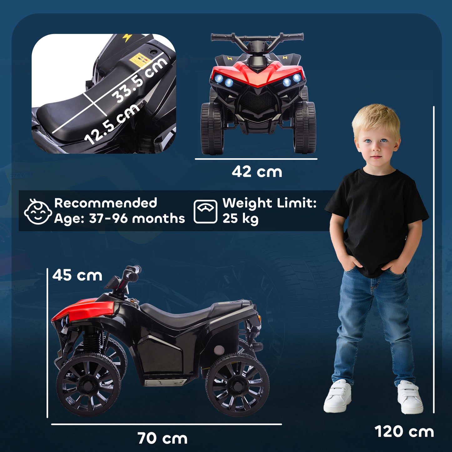 AIYAPLAY 6V Kids ATV, 4 Wheeler Electric Ride on Car with Music and LED Headlights, for Ages 3-8 Years Boys and Girls, Red