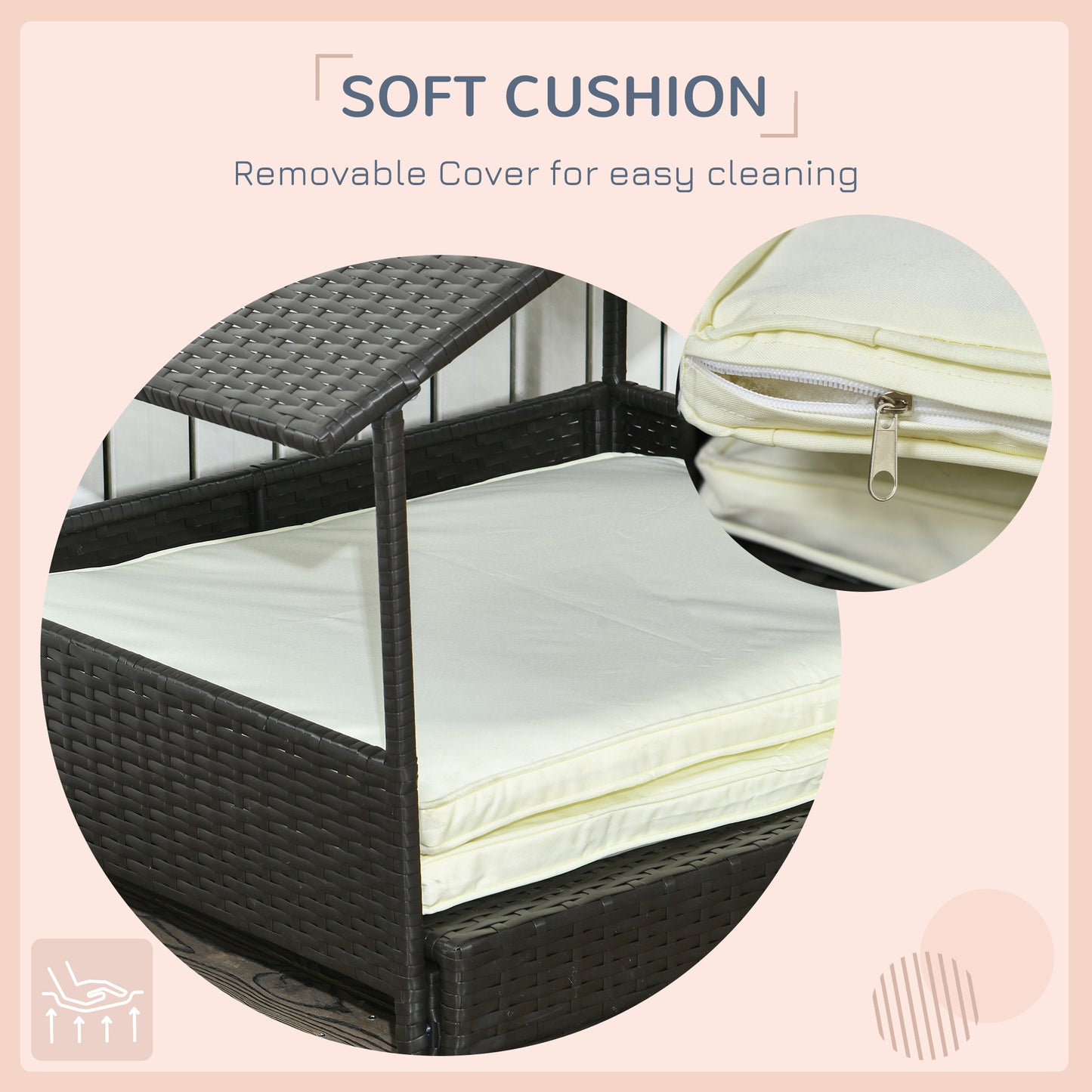 PawHut Extendable Elevated Dog Bed Rattan Dog House with Water-Resistant Roof Removable Cushion for Small Medium Dogs