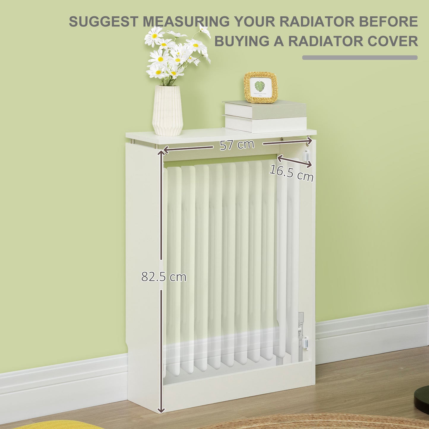 HOMCOM Radiator Cover Vertical Slatted Grille Heater Cover Top Shelf MDF Steel for Heat Circulation 60 x 18 x 84 cm White
