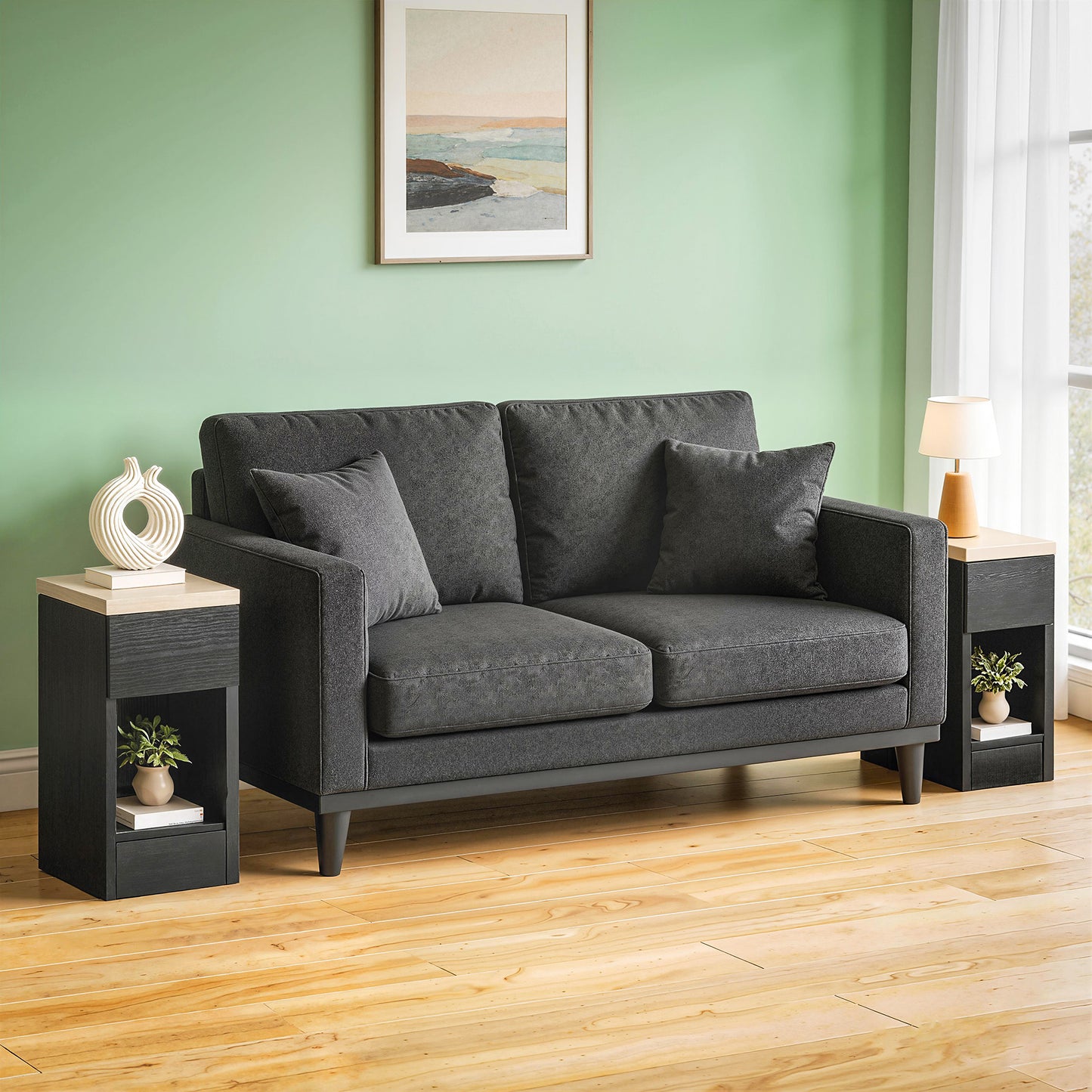 HOMCOM Set of Two Modern Storage Bedside Tables - Black