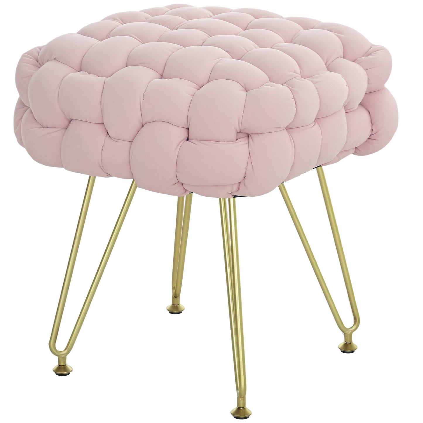 HOMCOM Velvet-Feel Bold Woven Footstool - Pink