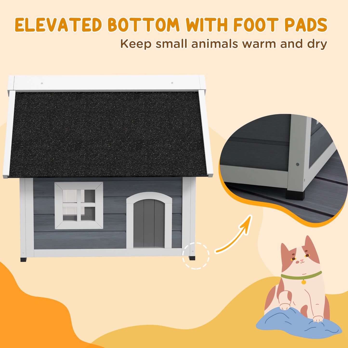 PawHut Outdoor Cat House Shelter Waterproof with Openable Roof and Three Doors 77 x 57.5 x 68 cm - Grey