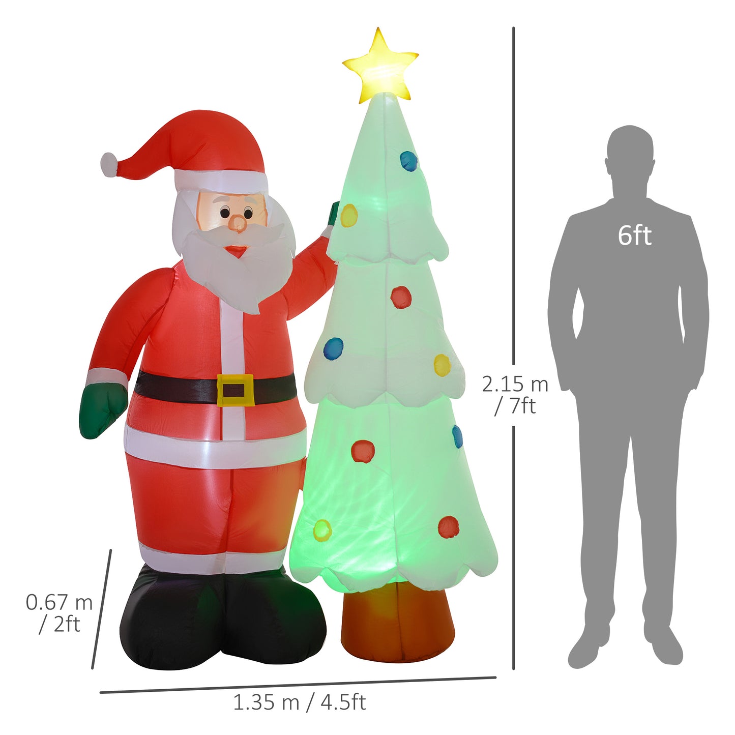 HOMCOM 7ft Christmas Inflatable Decoration Santa Claus and Christmas Tree with Rotating Magic Ball Light