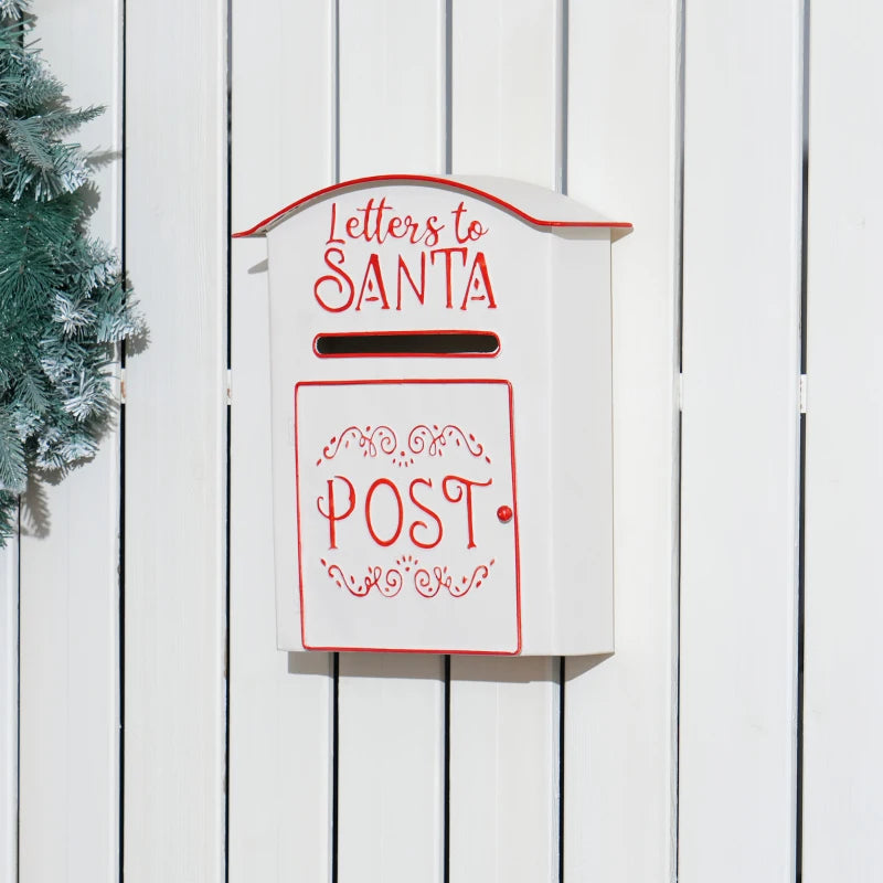 HOMCOM Christmas Post Box, Letters to Santa Mailbox, Wall Mounted Postbox, Christmas Decoration for Indoor and Outdoor, White