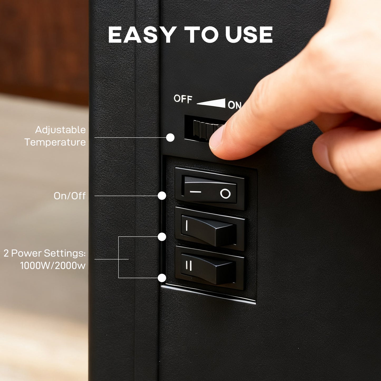 HOMCOM Electric Fireplace Stove Heater, 2000W/1000W, with 3D Flame Effect, Adjustable Thermostat, 2 Heat Settings, Freestanding, Black