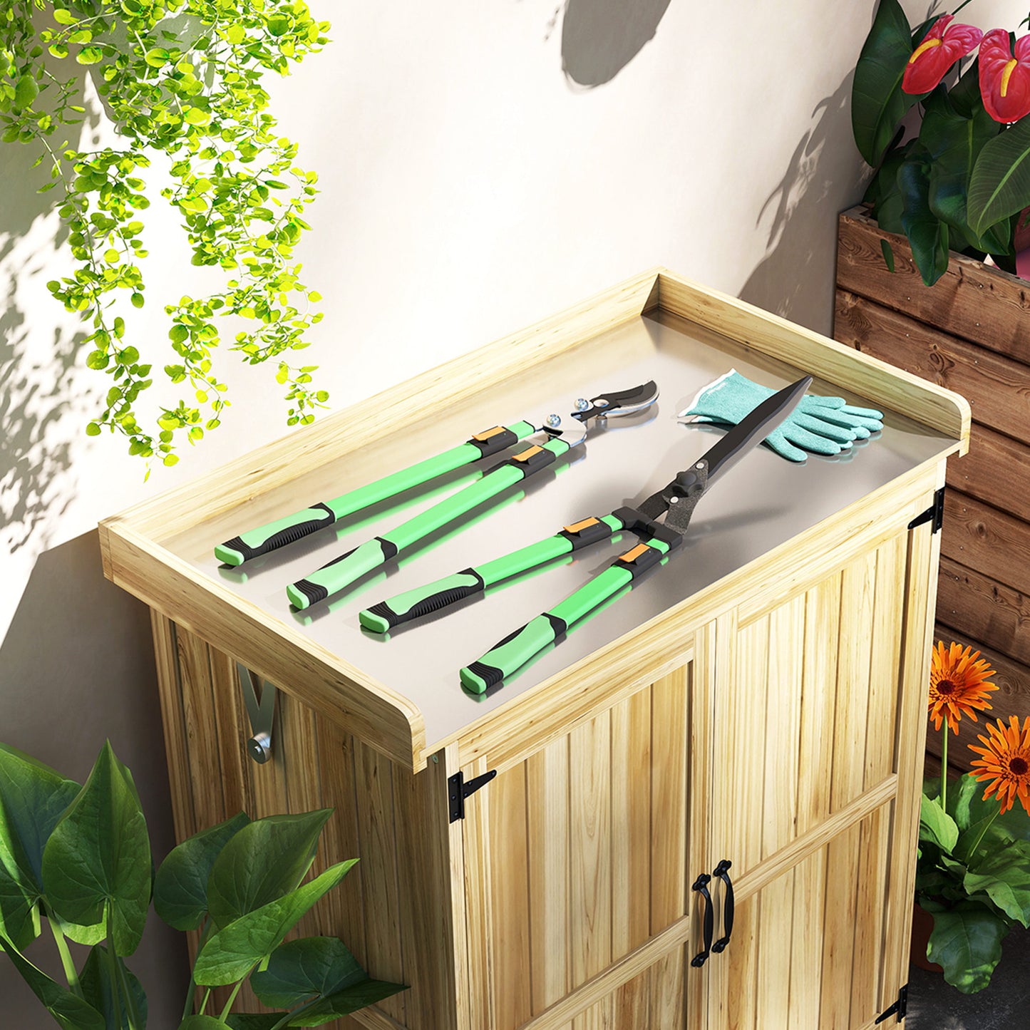 Outsunny 2 Pcs Garden Shears Set: Tree Lopper & Hedge Shears with Telescopic Handles for Trimming Hedges, Shrubs & Bushes, Lightweight, Green