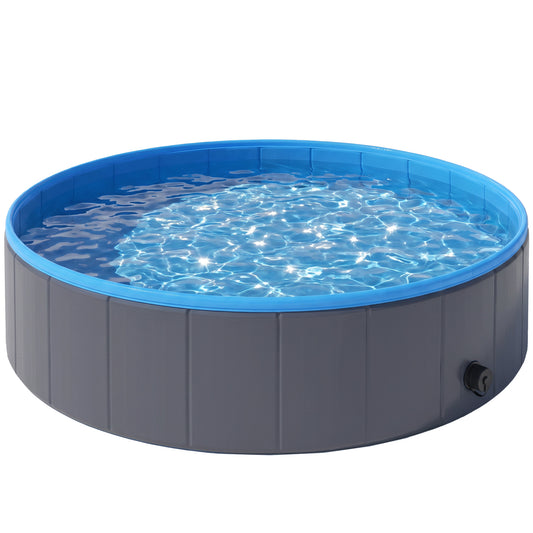PawHut Foldable Dog Pool for Puppies and Ducks Dog Paddling Pool Bath Tub, Dark Grey, 120 x 30cm