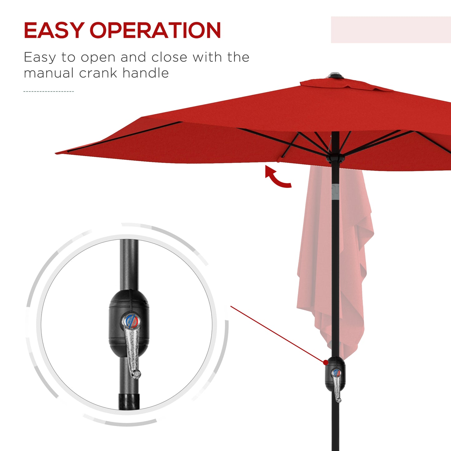 Outsunny 2x3m Garden Parasol, Rectangular Sun Shade with Crank & Tilt, Aluminium Pole, Wine Red