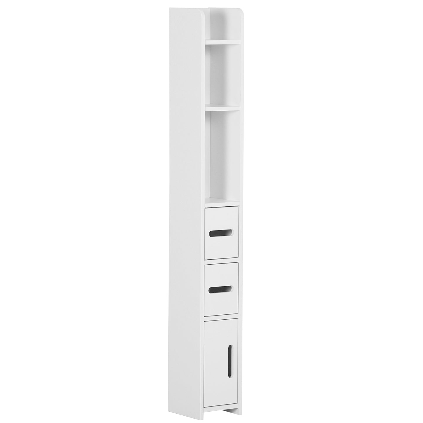 kleankin Modern Bathroom Storage Cabinet, Freestanding Tall Bathroom Cabinet with Open Shelves and 3 Cupboards with Door, for Bedroom Hallway, White