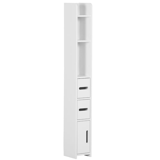 kleankin Modern Bathroom Storage Cabinet, Freestanding Tall Bathroom Cabinet with Open Shelves and 3 Cupboards with Door, for Bedroom Hallway, White