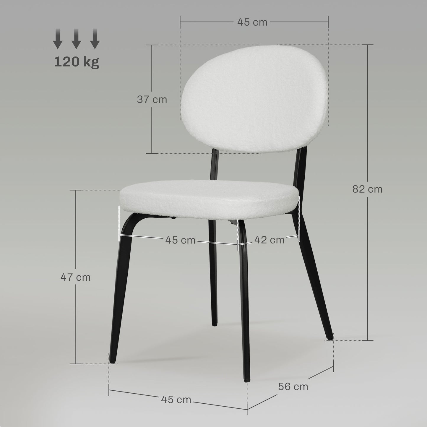 HOMCOM Boucle Dining Chairs Set of 4, Modern Upholstered with Backrest, Metal Legs, Padded Seat for Dining Room, Bedroom, Living Room, White