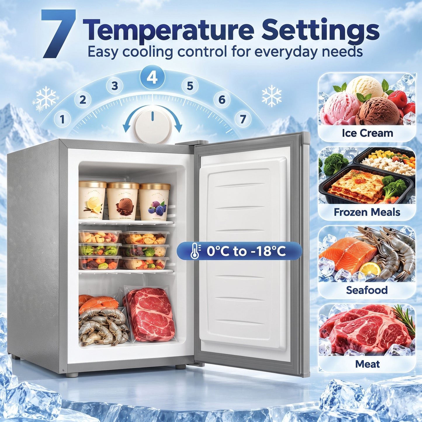 HOMCOM 60L Tabletop Mini Freezer, Countertop Small Freezer with Reversible Door, Removable Wire Shelves, Grey