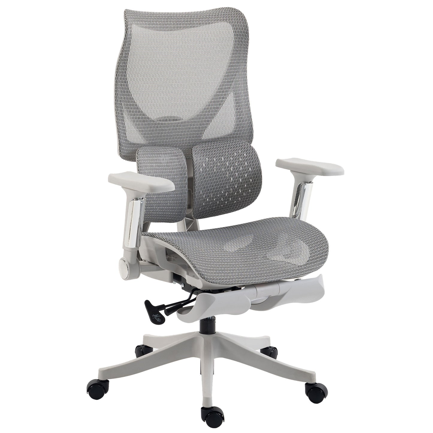 HOMCOM Ergonomic Office Chair with Lumbar Support, Mesh Reclining Desk Chair with Footrest, Adjustable High Back, Grey